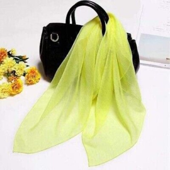 2pk 1950s Square Chiffon Scarf Sheer Square Neck Head Women yellow - Picture 2 of 4